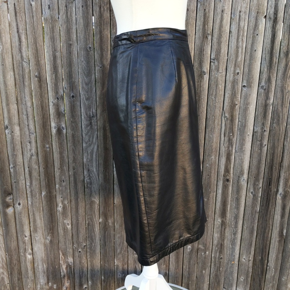 Morgan Taylor Vintage Black Leather Skirt Size 10 - Picture 2 of 5